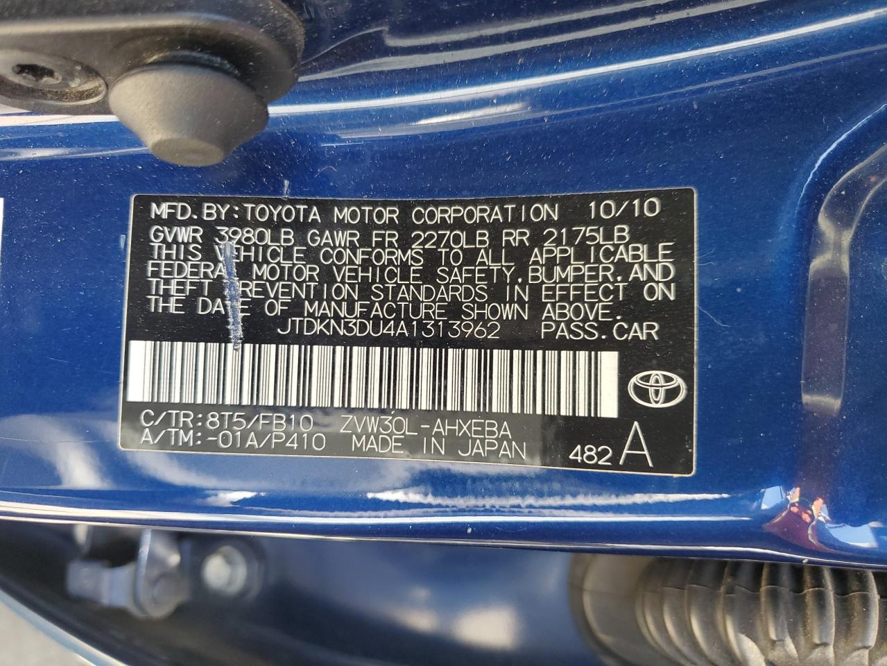 2010 Toyota Prius VIN: JTDKN3DU4A1313962 Lot: 67414615