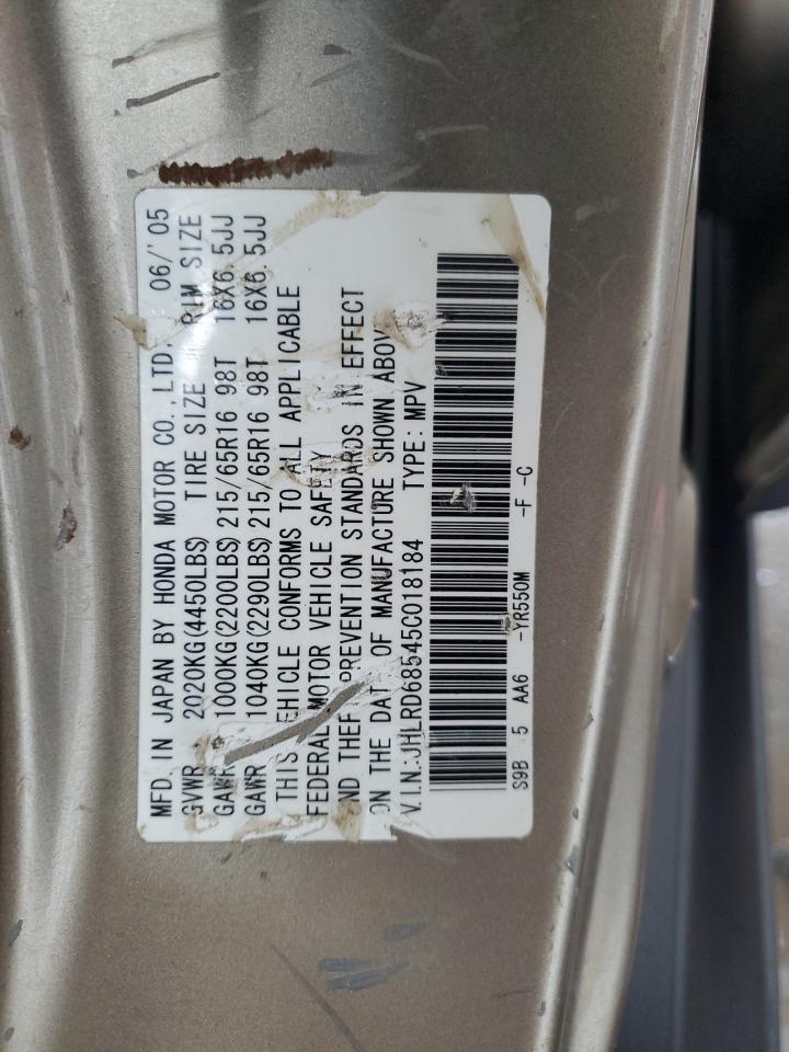 2005 Honda Cr-V Lx VIN: JHLRD68545C018184 Lot: 67709405