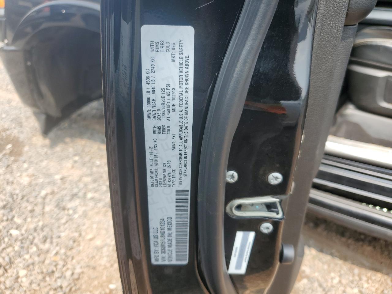 2022 Ram 2500 Laramie VIN: 3C6UR5FL8NG101254 Lot: 65957565