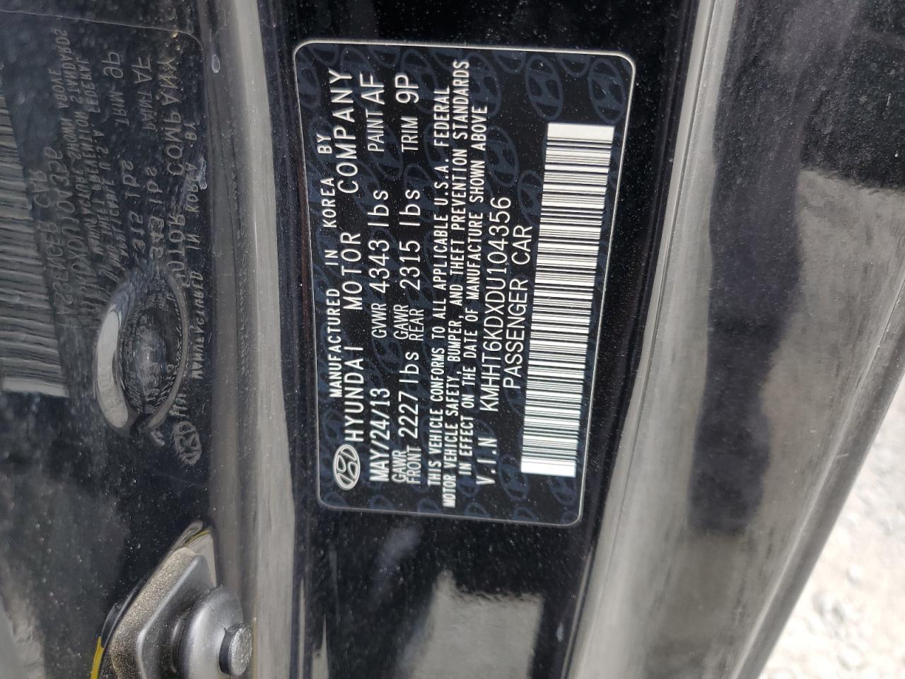 2013 Hyundai Genesis Coupe 2.0T VIN: KMHHT6KDXDU104356 Lot: 85134325