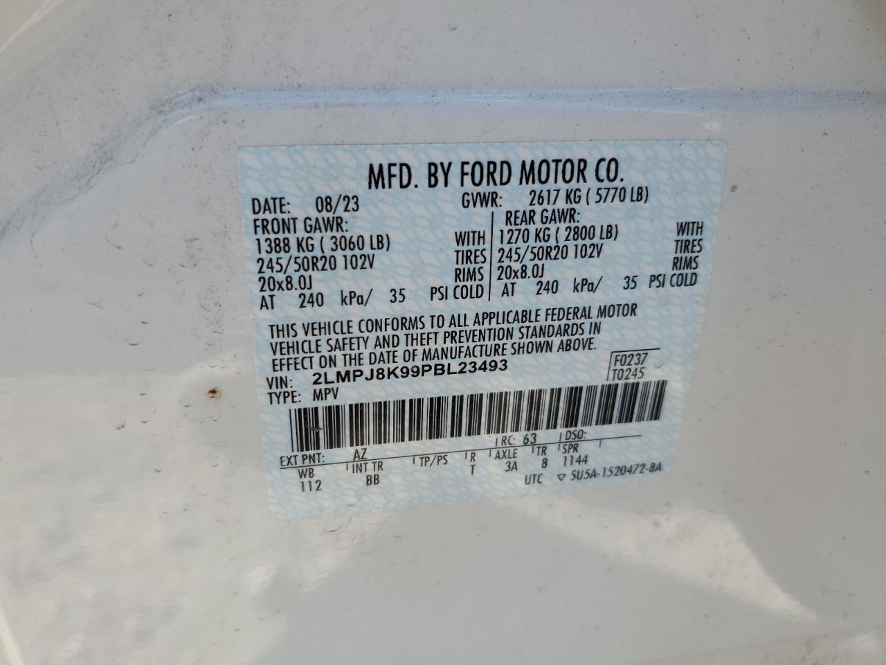 2023 Lincoln Nautilus Reserve VIN: 2LMPJ8K99PBL23493 Lot: 70782145