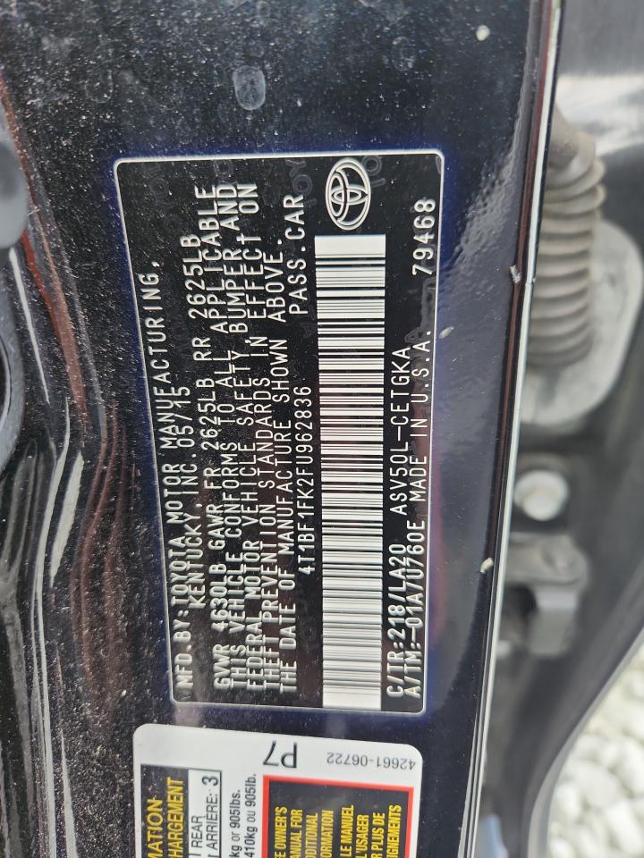 2015 Toyota Camry Le VIN: 4T1BF1FK2FU962836 Lot: 70200105