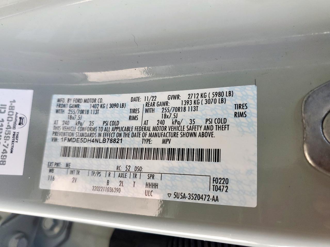 2022 Ford Bronco Base VIN: 1FMDE5DH4NLB78821 Lot: 68929445