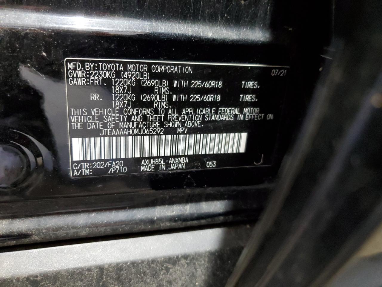 2021 Toyota Venza Le VIN: JTEAAAAH0MJ065292 Lot: 68449825