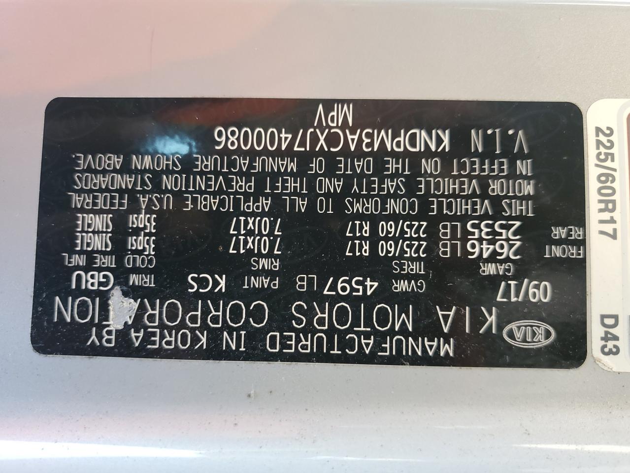 2018 Kia Sportage Lx VIN: KNDPM3ACXJ7400086 Lot: 70448425