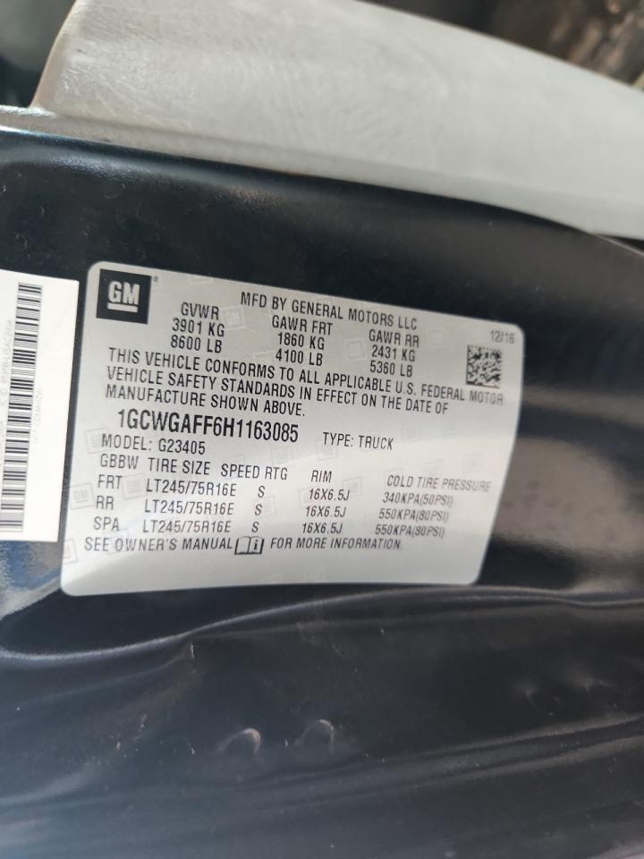 2017 Chevrolet Express G2500 VIN: 1GCWGAFF6H1163085 Lot: 69740515