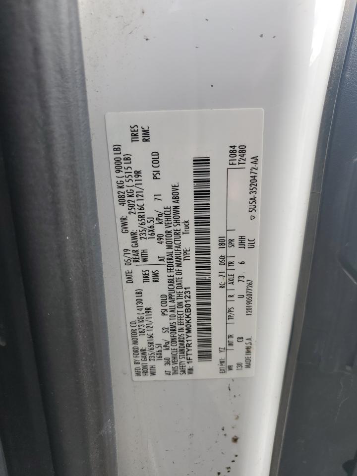 2019 Ford Transit T-250 VIN: 1FTYR1YM0KKB01231 Lot: 70478645