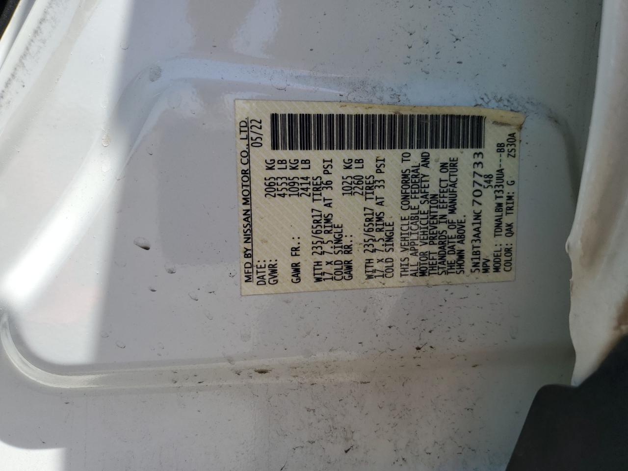 2022 Nissan Rogue S VIN: 5N1BT3AA1NC707733 Lot: 67647625