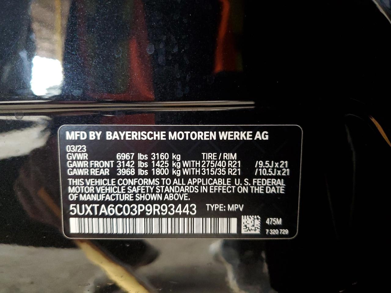 2023 BMW X5 xDrive45E VIN: 5UXTA6C03P9R93443 Lot: 70673355