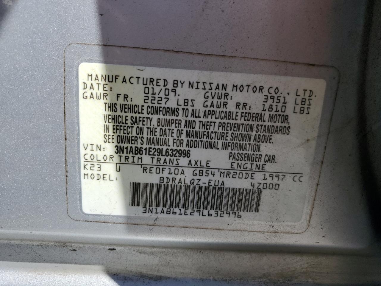 2009 Nissan Sentra 2.0 VIN: 3N1AB61E29L632996 Lot: 70224925