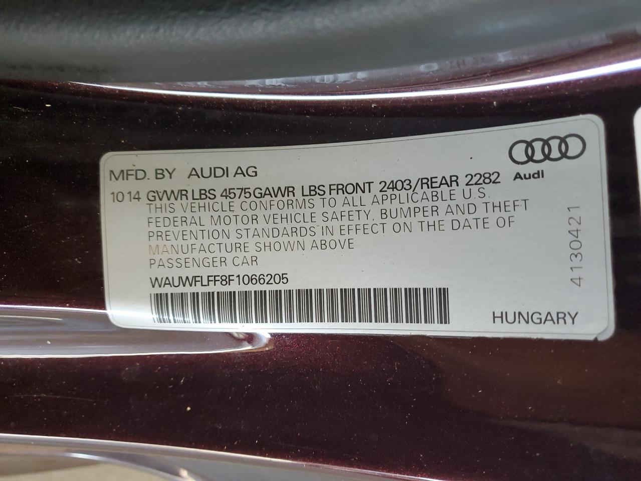 2015 Audi A3 Prestige S-Line VIN: WAUWFLFF8F1066205 Lot: 70349915