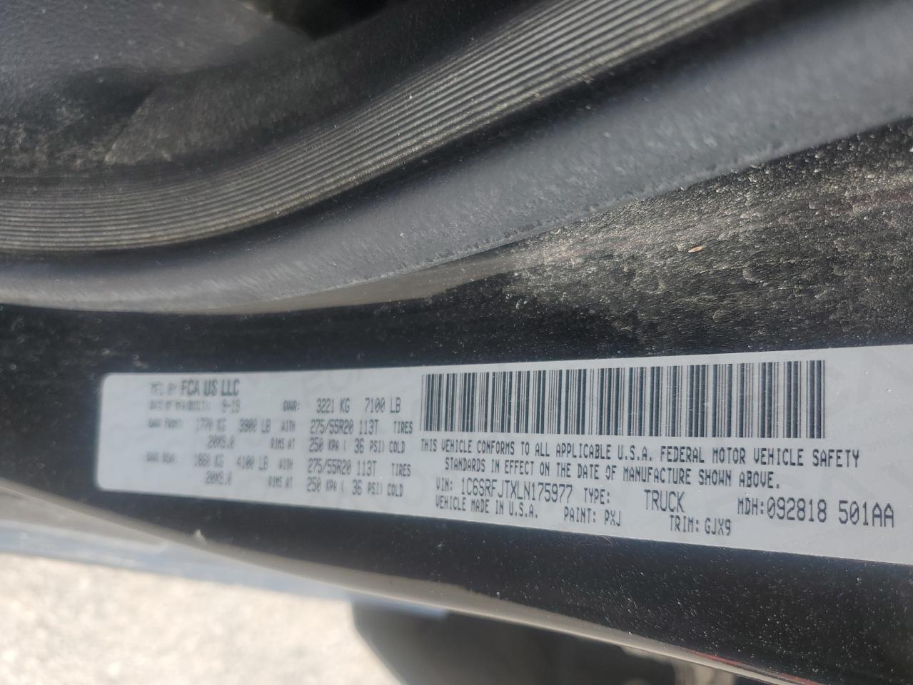 2020 Ram 1500 Laramie VIN: 1C6SRFJTXLN175977 Lot: 68903125