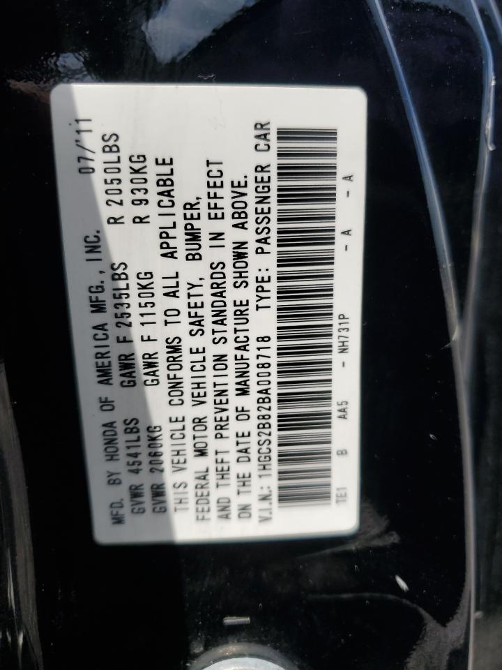 2011 Honda Accord Exl VIN: 1HGCS2B82BA008718 Lot: 68894105