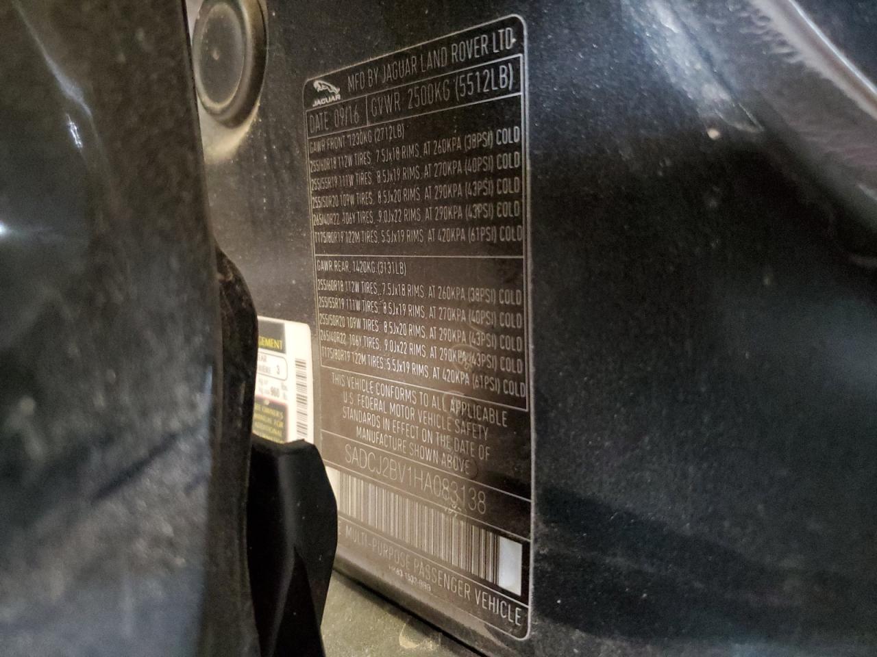 2017 Jaguar F-Pace Premium VIN: SADCJ2BV1HA083138 Lot: 67610825