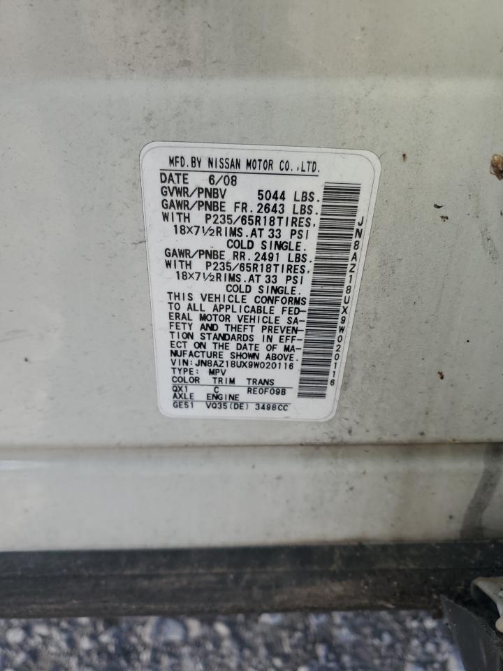 2009 Nissan Murano S VIN: JN8AZ18UX9W020116 Lot: 68710895