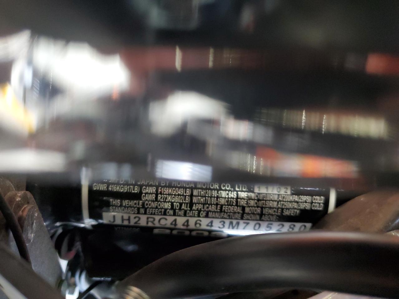 2003 Honda Vt750 Cdc VIN: JH2RC44643M705280 Lot: 70542395