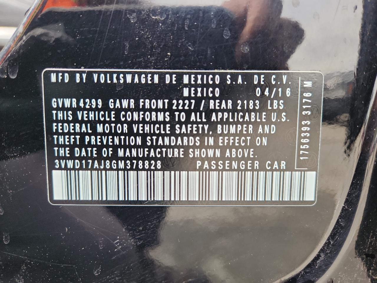 2016 Volkswagen Jetta Sport VIN: 3VWD17AJ8GM378828 Lot: 70498875