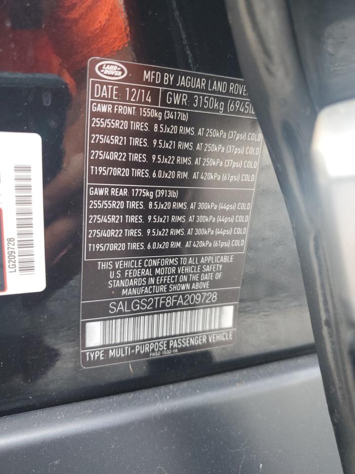 2015 Land Rover Range Rover Supercharged VIN: SALGS2TF8FA209728 Lot: 67379125