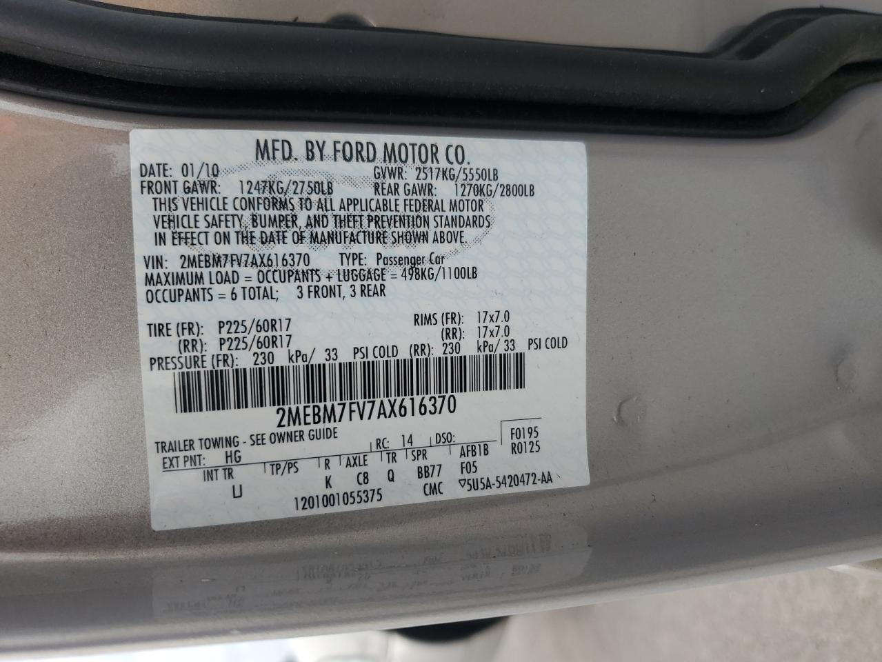 2010 Mercury Grand Marquis Ls VIN: 2MEBM7FV7AX616370 Lot: 67566875