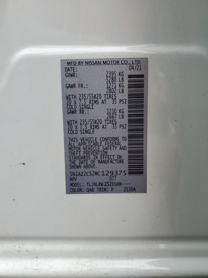 2021 Nissan Murano Sl VIN: 5N1AZ2CS2MC129375 Lot: 69398345