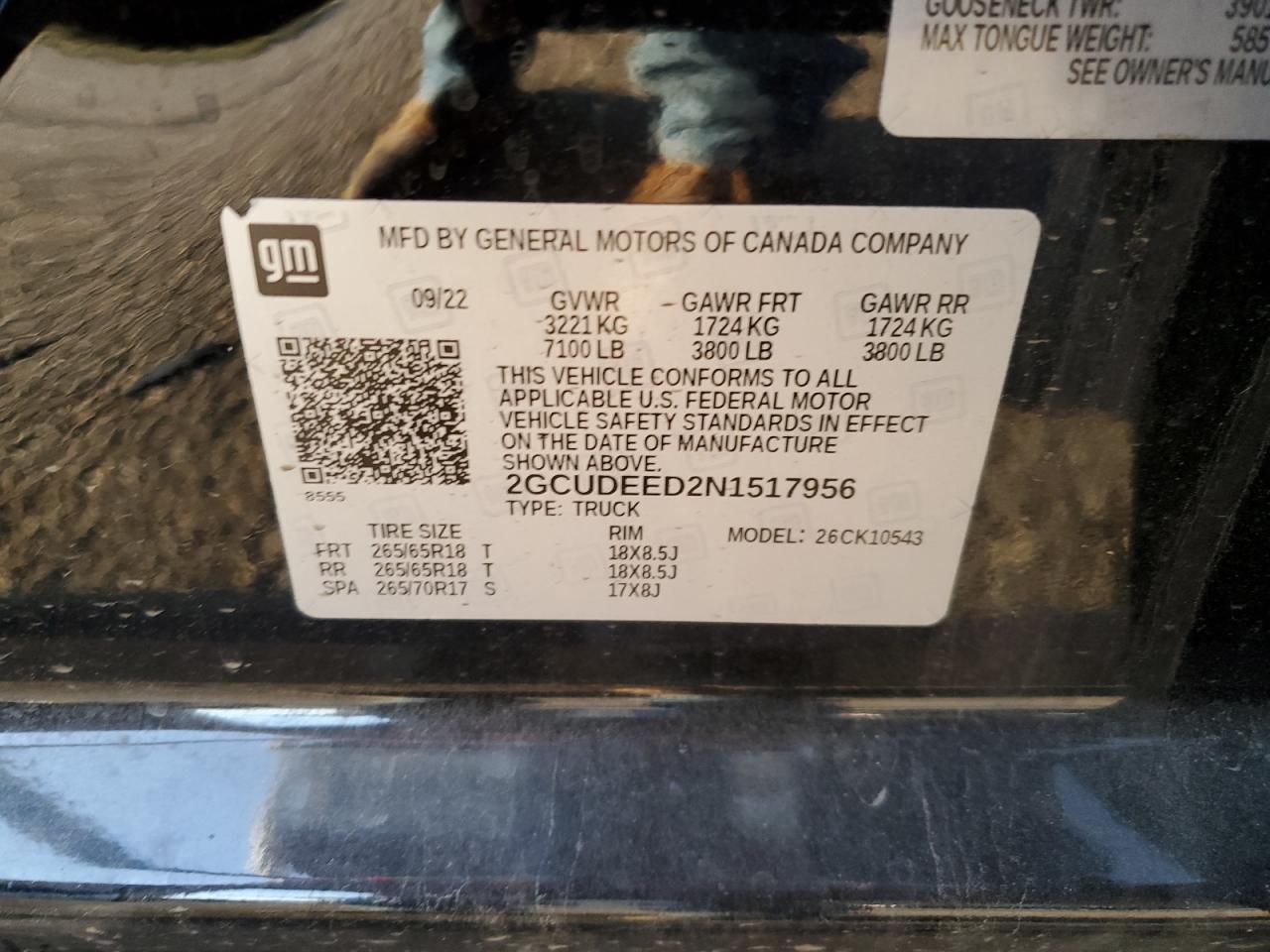 2022 Chevrolet Silverado K1500 Rst VIN: 2GCUDEED2N1517956 Lot: 69845685