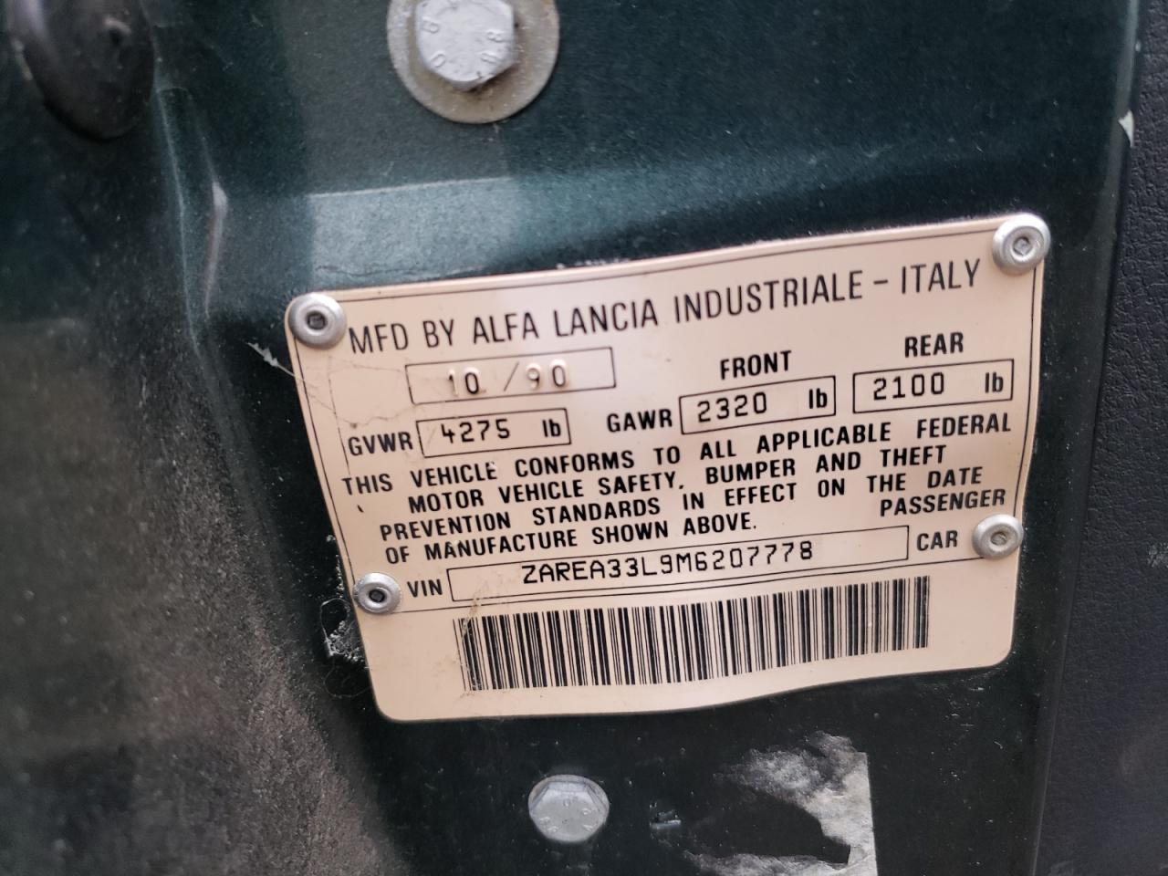 1991 Alfa Romeo 164 L VIN: ZAREA33L9M6207778 Lot: 69521875