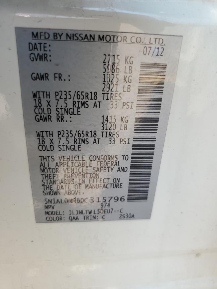 2013 Infiniti Jx35 VIN: 5N1AL0MM6DC315796 Lot: 67946065