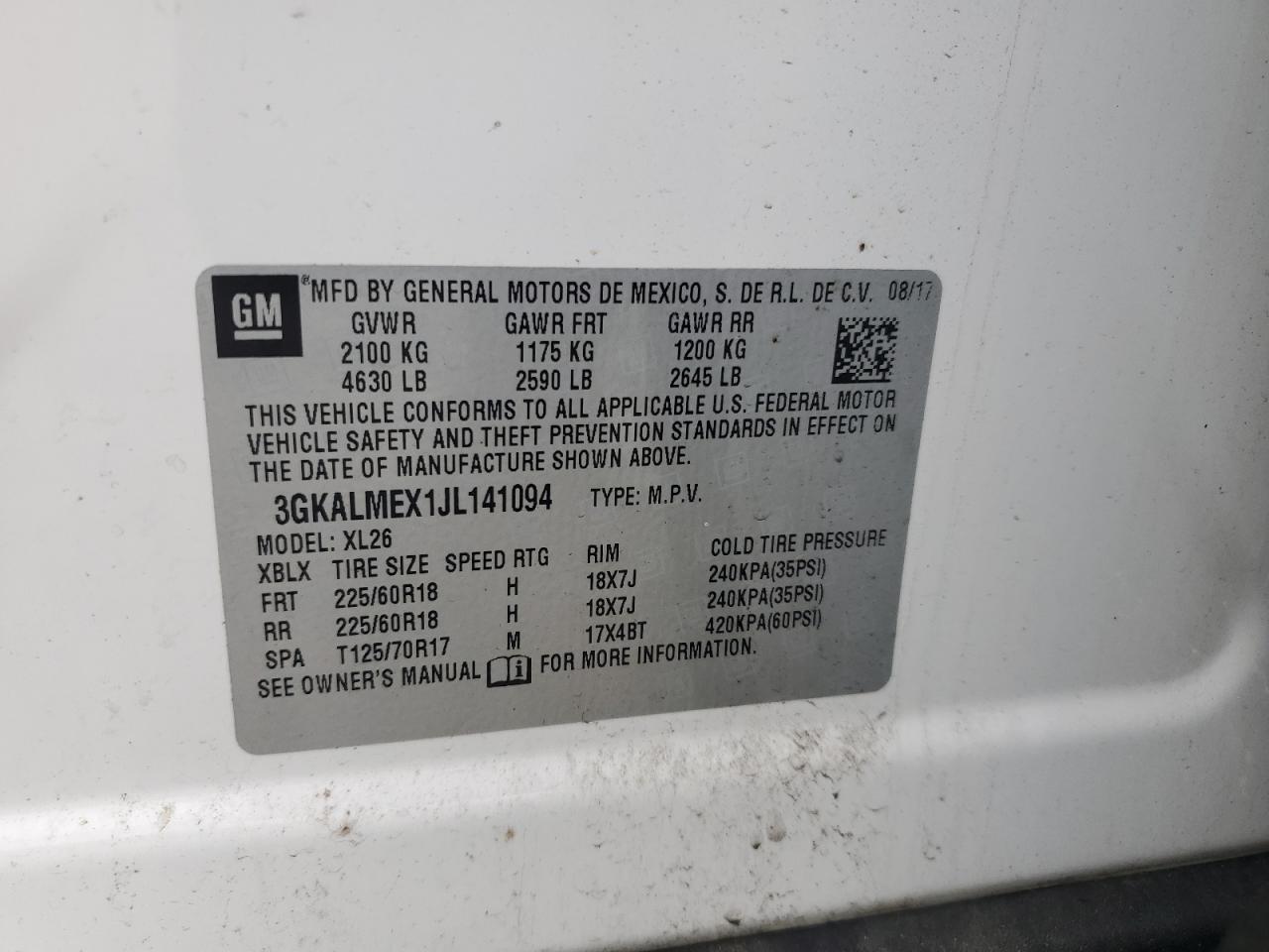 2018 GMC Terrain Sle VIN: 3GKALMEX1JL141094 Lot: 68348885