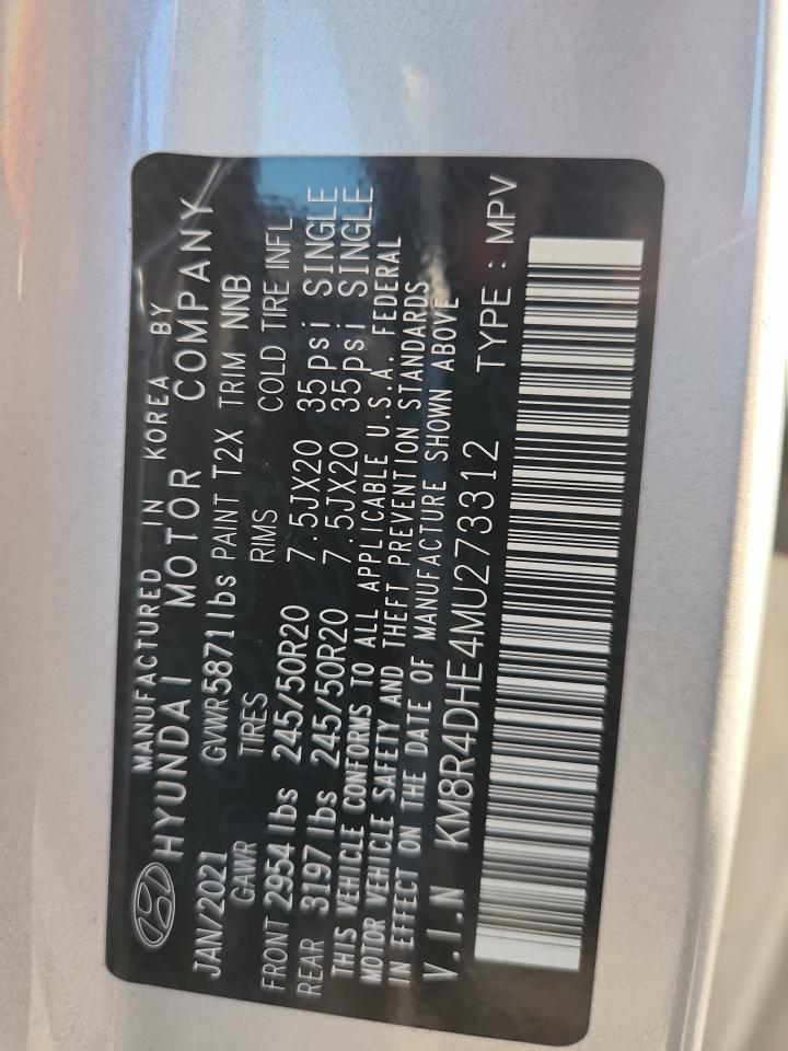 2021 Hyundai Palisade Sel VIN: KM8R4DHE4MU273312 Lot: 70177965