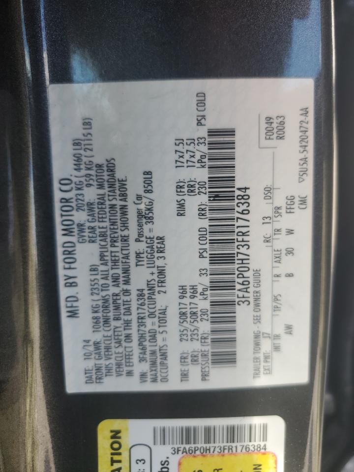 2015 Ford Fusion Se VIN: 3FA6P0H73FR176384 Lot: 70809705