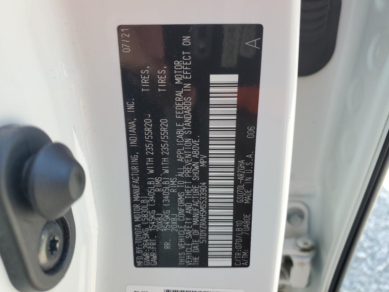 5TDYZRAH5MS533904 2021 Toyota Highlander Limited