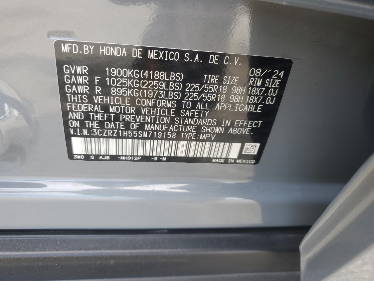 2025 Honda Hr-V Sport VIN: 3CZRZ1H55SM719158 Lot: 69423875