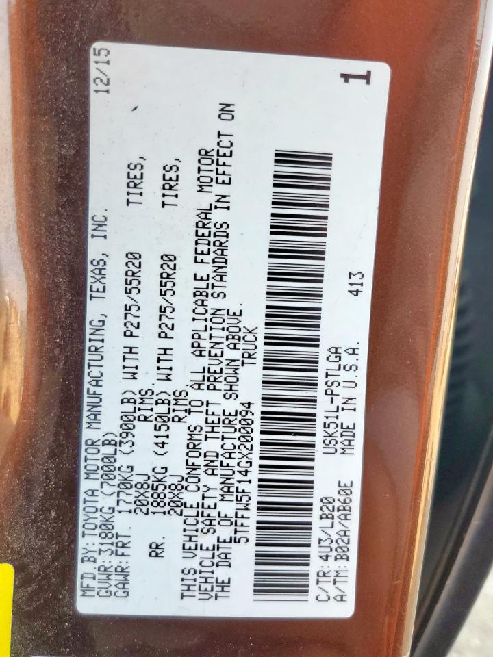 2016 Toyota Tundra Crewmax Limited VIN: 5TFFW5F14GX200094 Lot: 69695305