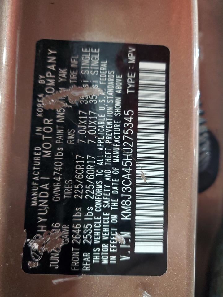 2017 Hyundai Tucson Limited VIN: KM8J3CA45HU275345 Lot: 69033085