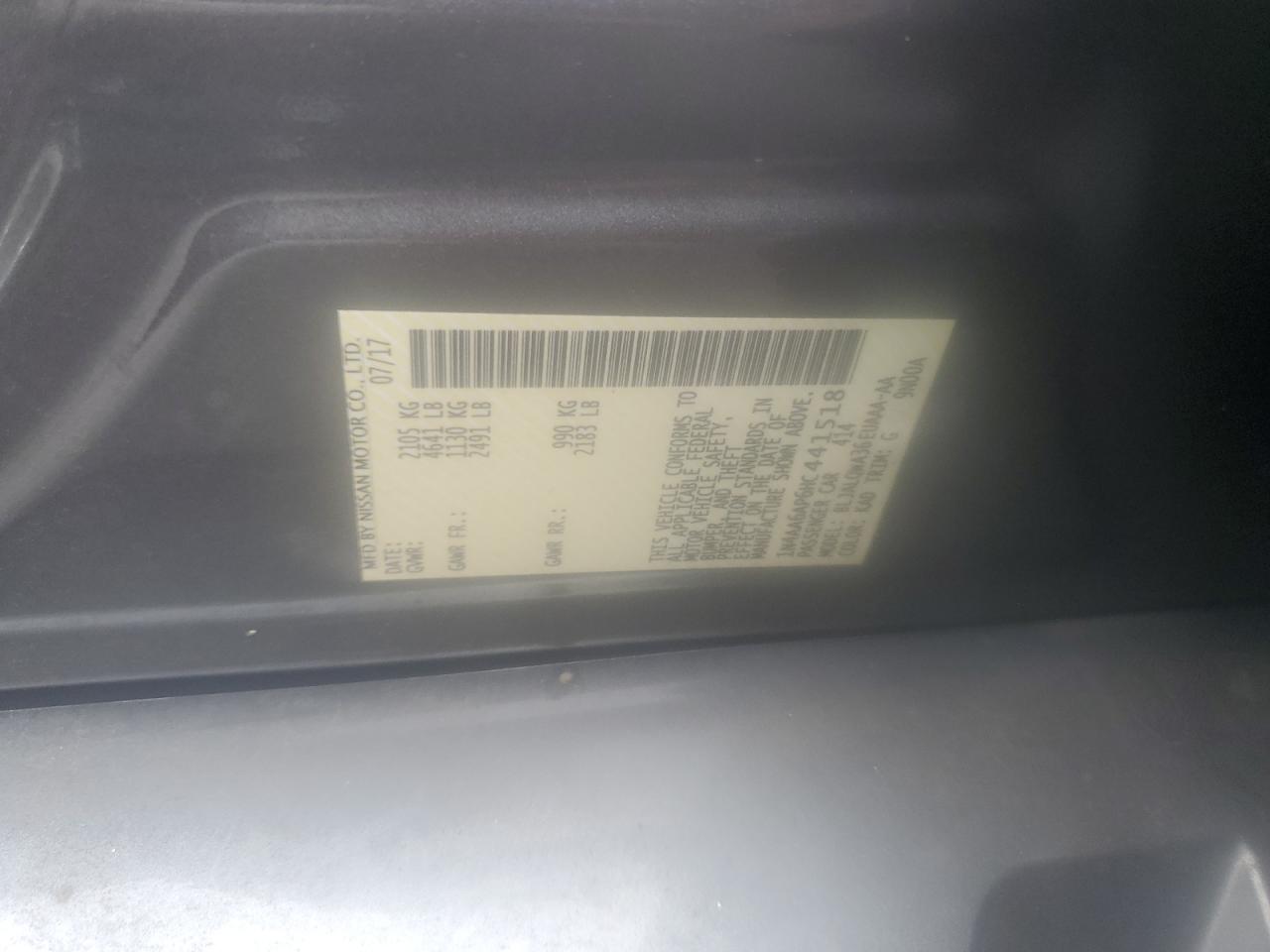 2017 Nissan Maxima 3.5S VIN: 1N4AA6AP6HC441518 Lot: 67735815