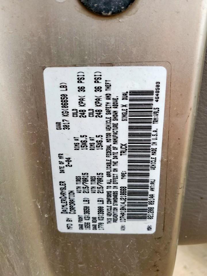 2004 Dodge Ram 1500 St VIN: 1D7HA18N14J218668 Lot: 70330655