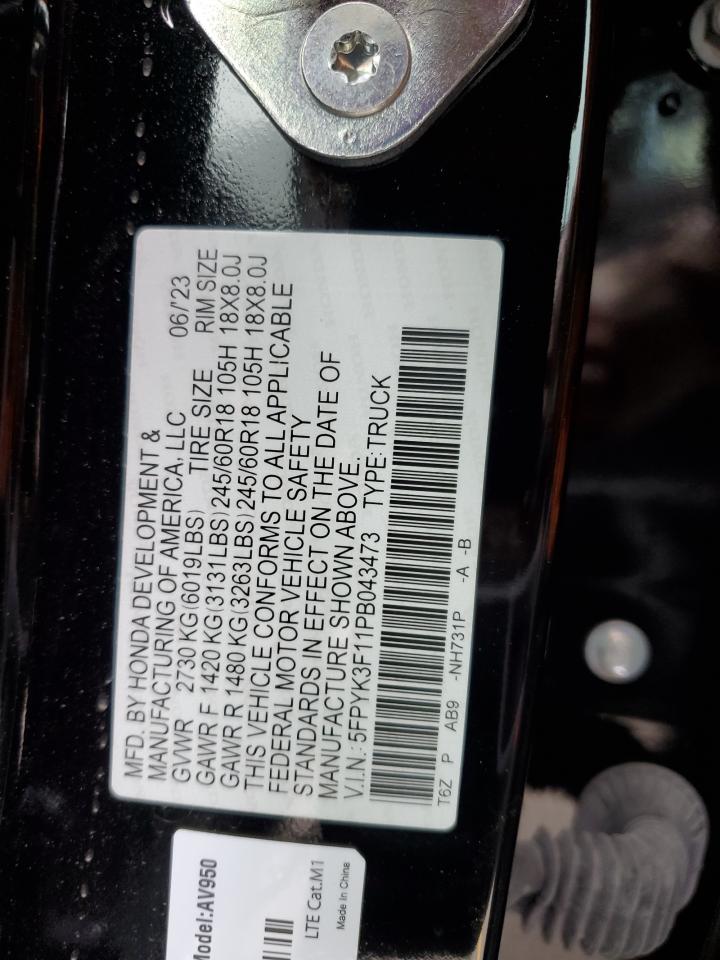2023 Honda Ridgeline Sport VIN: 5FPYK3F11PB043473 Lot: 70564495