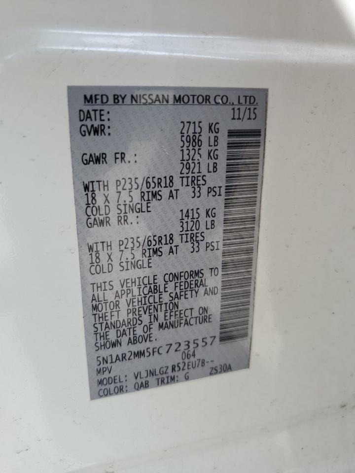 2015 Nissan Pathfinder S VIN: 5N1AR2MM5FC723557 Lot: 69690585