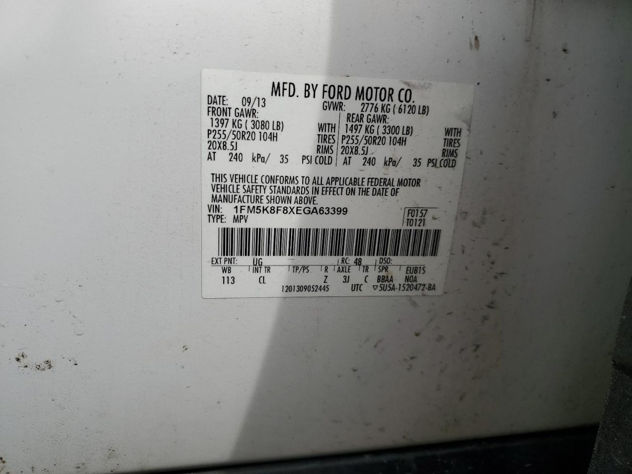 2014 Ford Explorer Limited VIN: 1FM5K8F8XEGA63399 Lot: 70946975