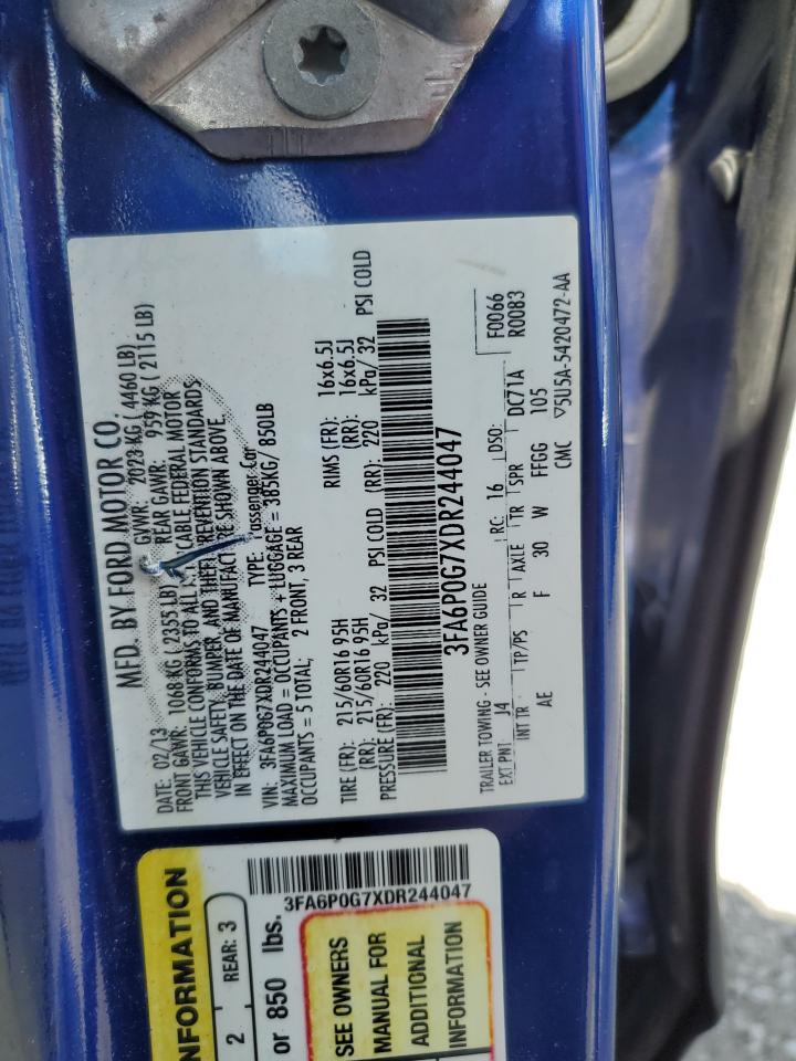 2013 Ford Fusion S VIN: 3FA6P0G7XDR244047 Lot: 70014515