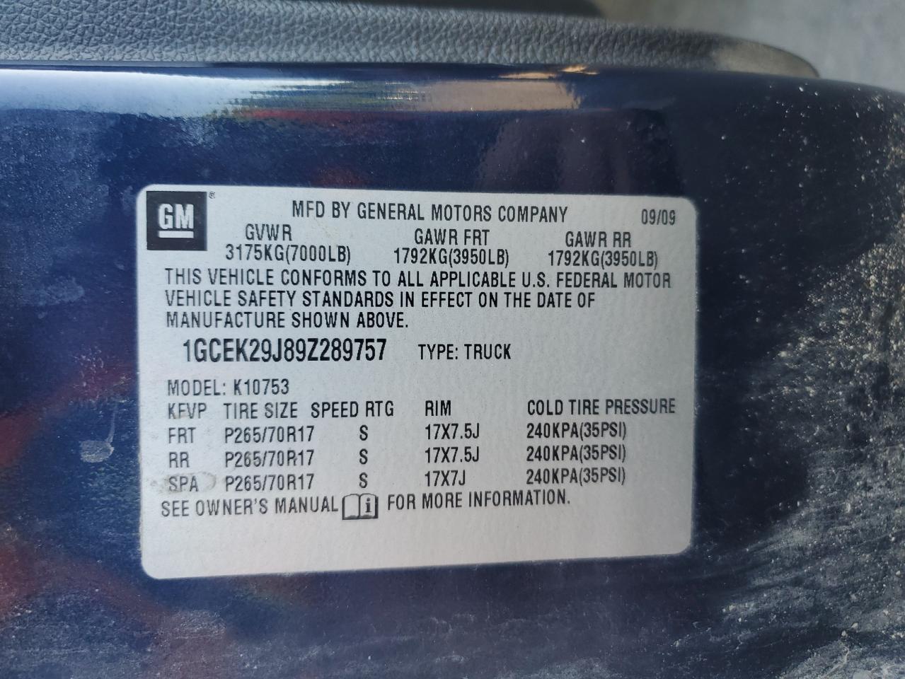 2009 Chevrolet Silverado K1500 Lt VIN: 1GCEK29J89Z289757 Lot: 69982275