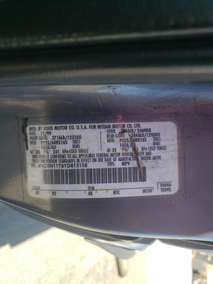 2000 Nissan Quest Se VIN: 4N2XN11T6YD815108 Lot: 71038565