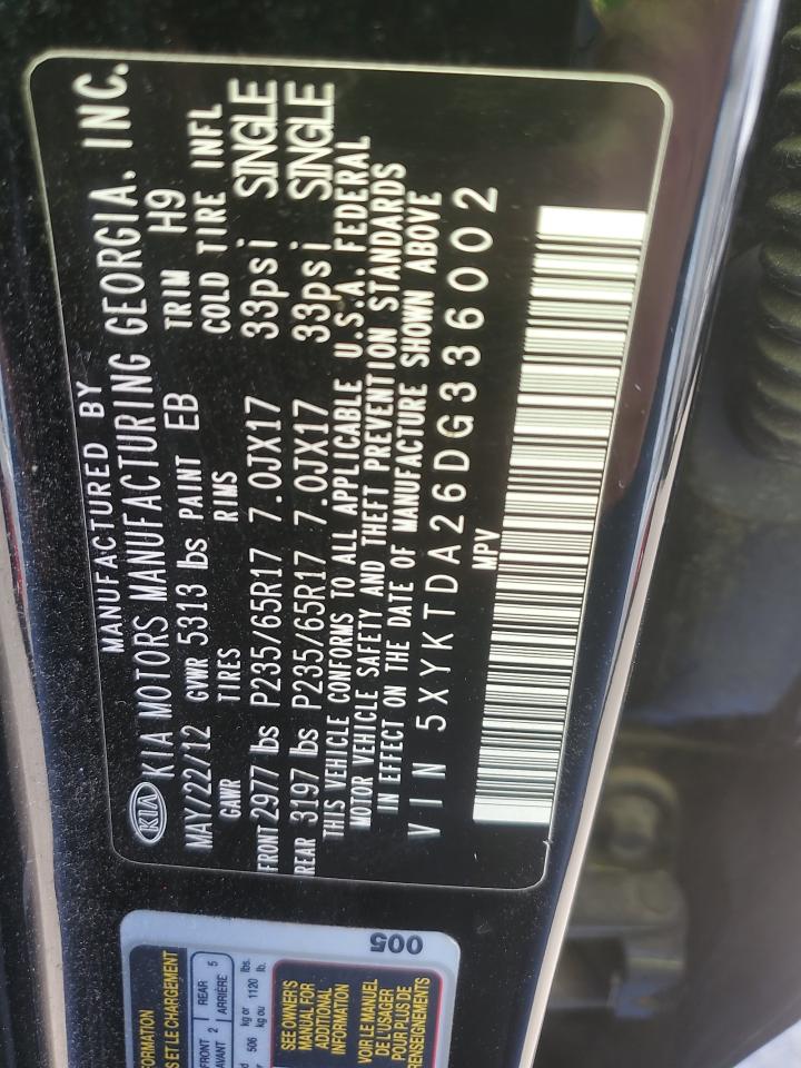 2013 Kia Sorento Lx VIN: 5XYKTDA26DG336002 Lot: 70703305