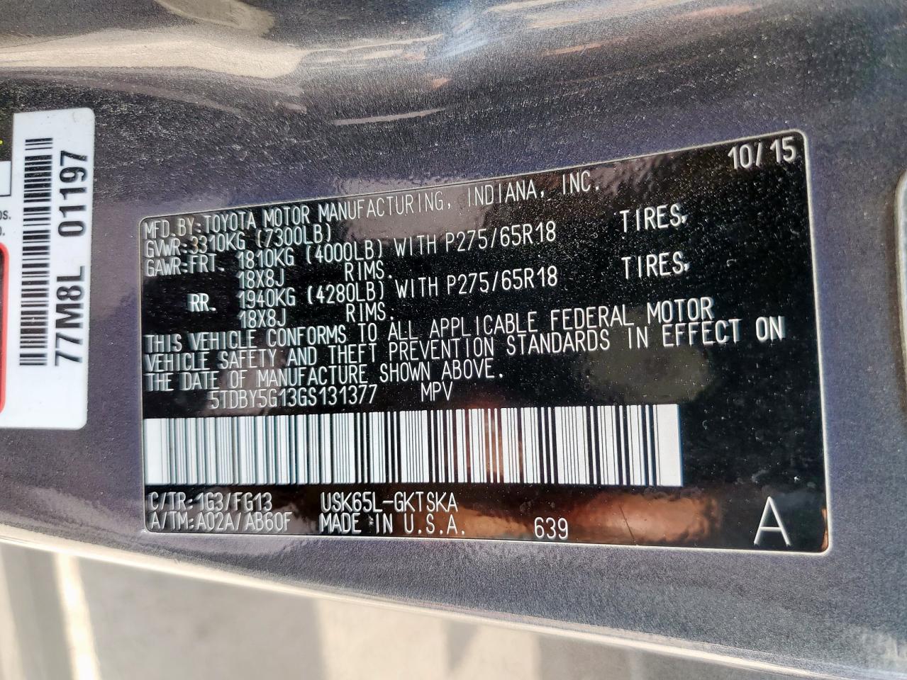 2016 Toyota Sequoia Sr5 VIN: 5TDBY5G13GS131377 Lot: 93023795