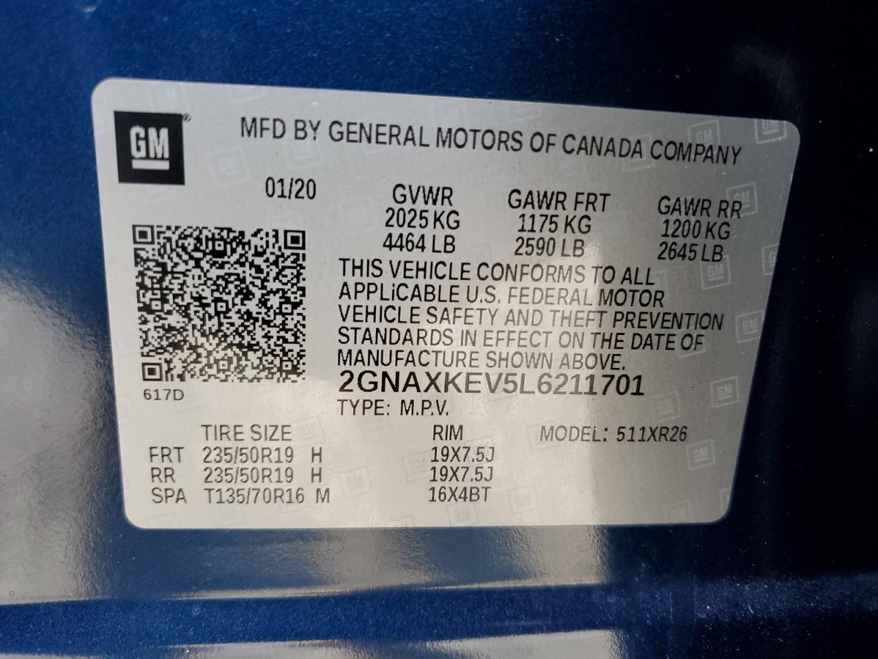 2020 Chevrolet Equinox Lt VIN: 2GNAXKEV5L6211701 Lot: 67369085