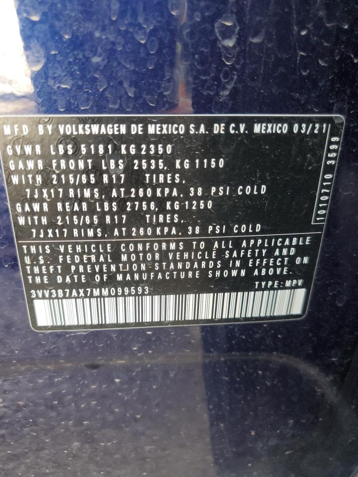 2021 Volkswagen Tiguan Se VIN: 3VV3B7AX7MM099593 Lot: 69253215