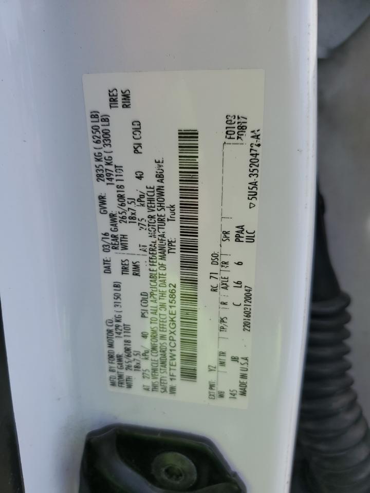 2016 Ford F150 Supercrew VIN: 1FTEW1CPXGKE15862 Lot: 70713805