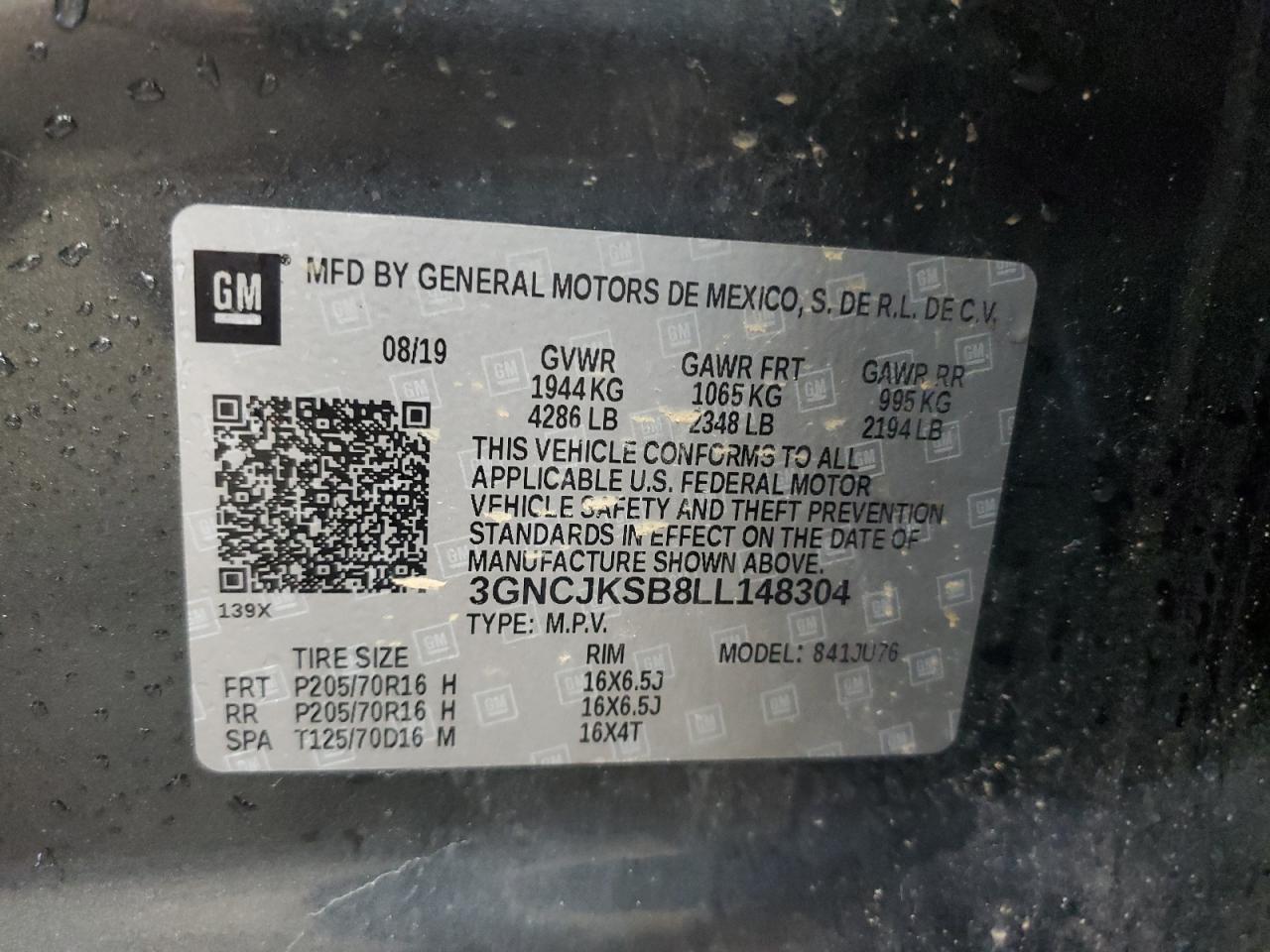 2020 Chevrolet Trax Ls VIN: 3GNCJKSB8LL148304 Lot: 70677855