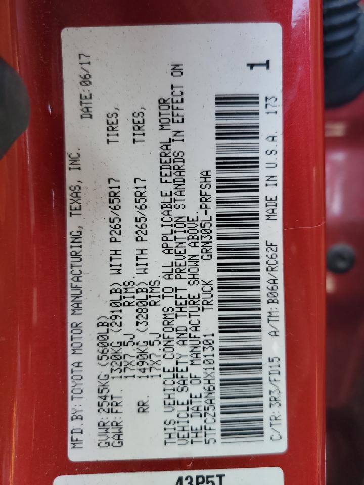 2017 Toyota Tacoma Double Cab VIN: 5TFCZ5AN6HX101301 Lot: 67006565