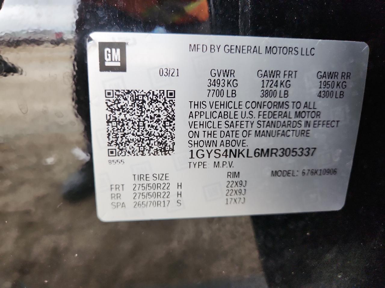 2021 Cadillac Escalade Esv Sport VIN: 1GYS4NKL6MR305337 Lot: 69877405